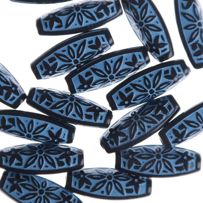 Бусины пластик "Узоры ацтеков" (набор 16 шт) 2,9х1,2 см (CX-3457), 006 сине-черный)