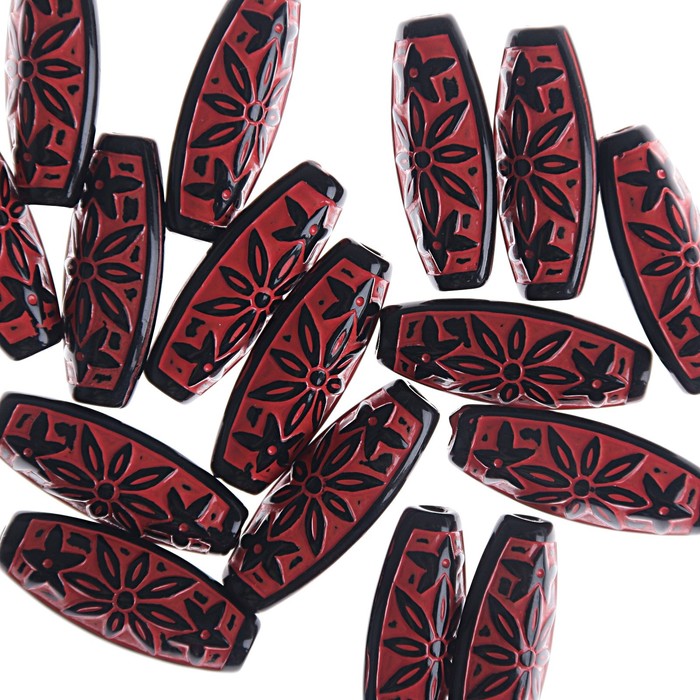 Набор бусин пластик (16 шт) "Узоры ацтеков" 2,9х1,2 см, красно-черный