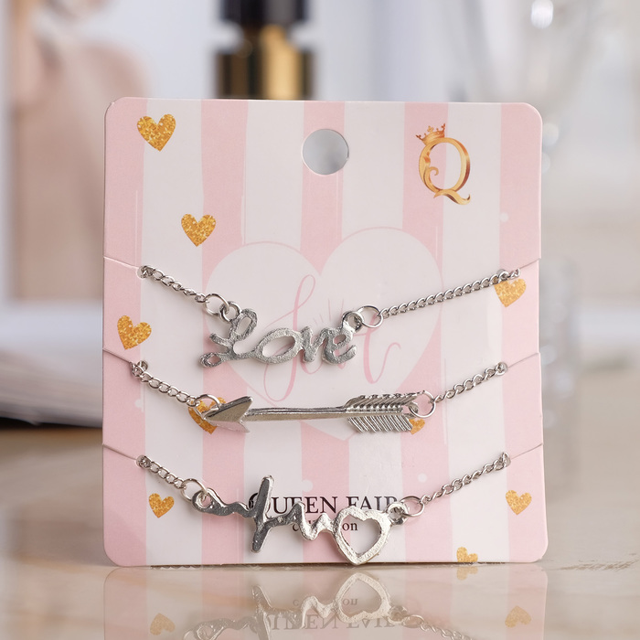 Браслет металл "Романтик" стрела амура, набор 3 штуки, цвет серебро