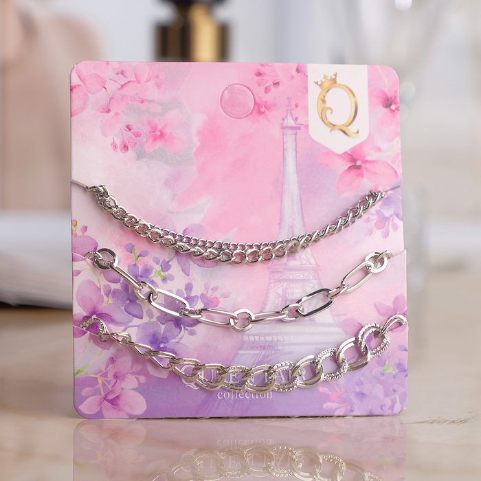 Браслет металл "Романтик" цепочки, набор 3 штуки, цвет серебро