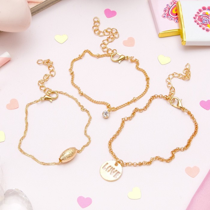 Браслет металл "Романтик" любовь, набор 3 штуки, цвет золото