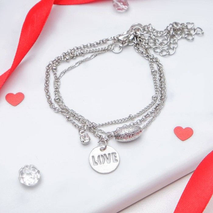 Браслет металл "Романтик" любовь, набор 3 штуки, цвет серебро