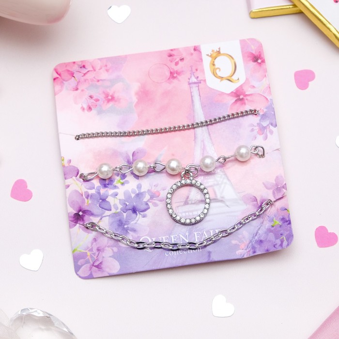 Браслет жемчуг "Романтик" круг, набор 3 штуки, цвет белый в серебре