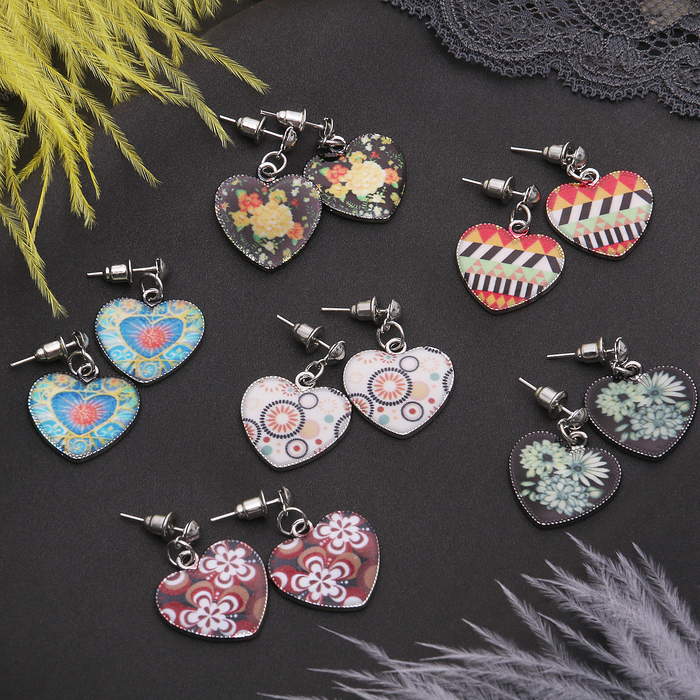 Серьги эмаль "Мульти" цветочный букет, цвет МИКС