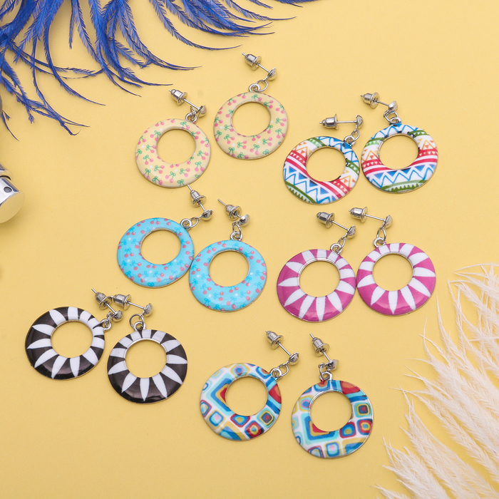 Серьги эмаль "Мульти" круг, цвет МИКС