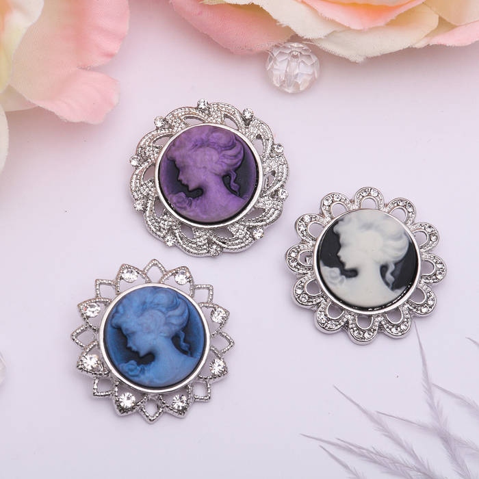 Брошь "Камея" круглая, цвет МИКС