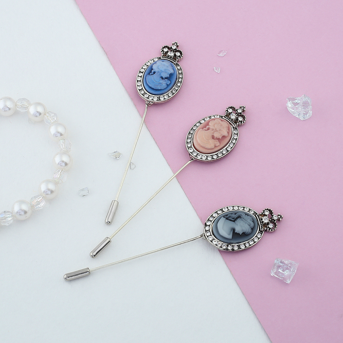 Булавка "Камея", 9,4см, цвет МИКС в черненом серебре