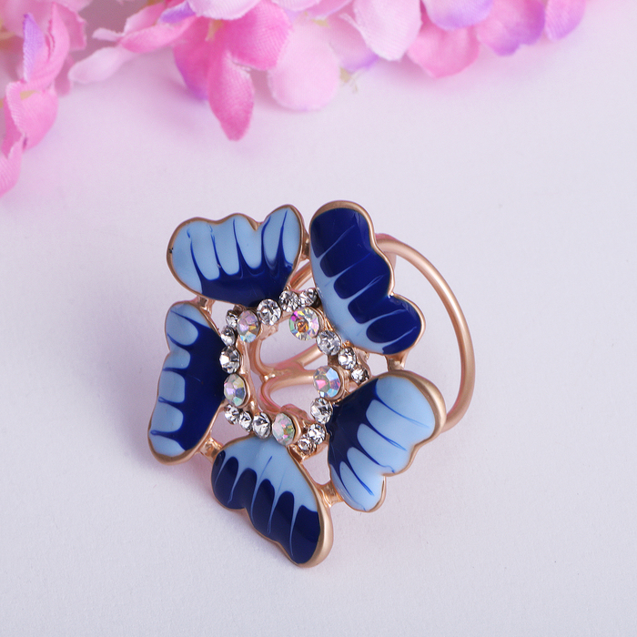 Кольцо для платка "Незабудка", цвет сине-голубой в матовом золоте