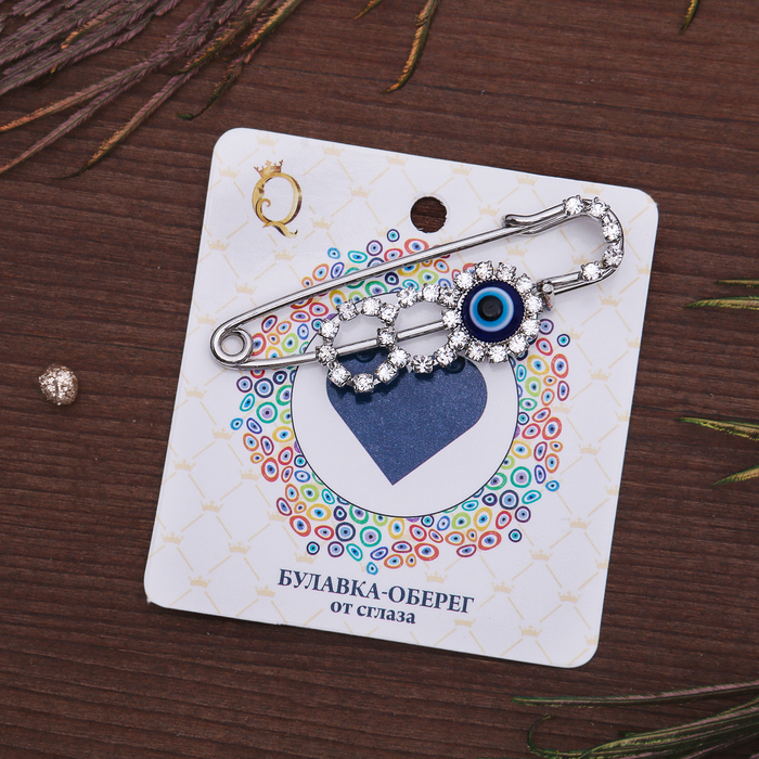 Булавка "Оберег" три кружочка,цвет бело-синий в серебре