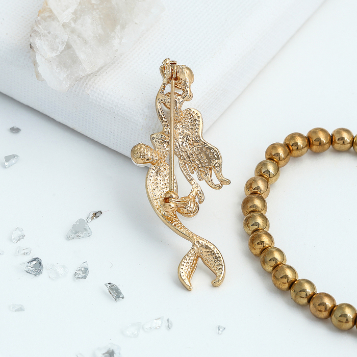 Брошь "Русалка жемчужная", цвет белый в золоте