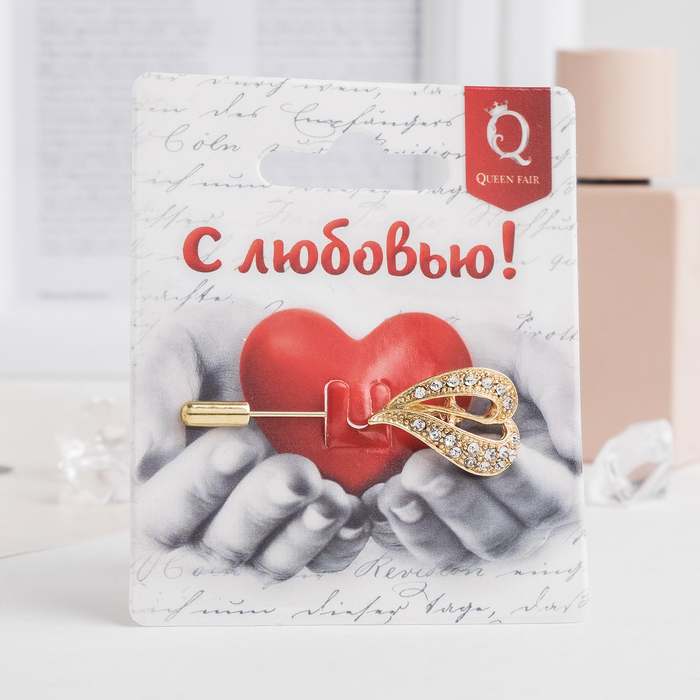 Булавка "Сердце" с петелькой, 5,7см, цвет белый в золоте