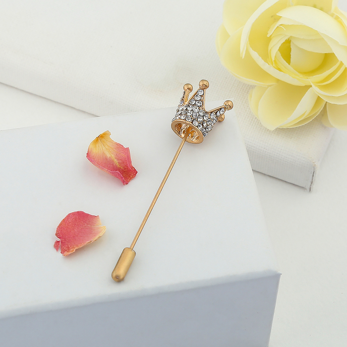 Булавка "Корона" маленькая, 7см, цвет белый в матовом золоте