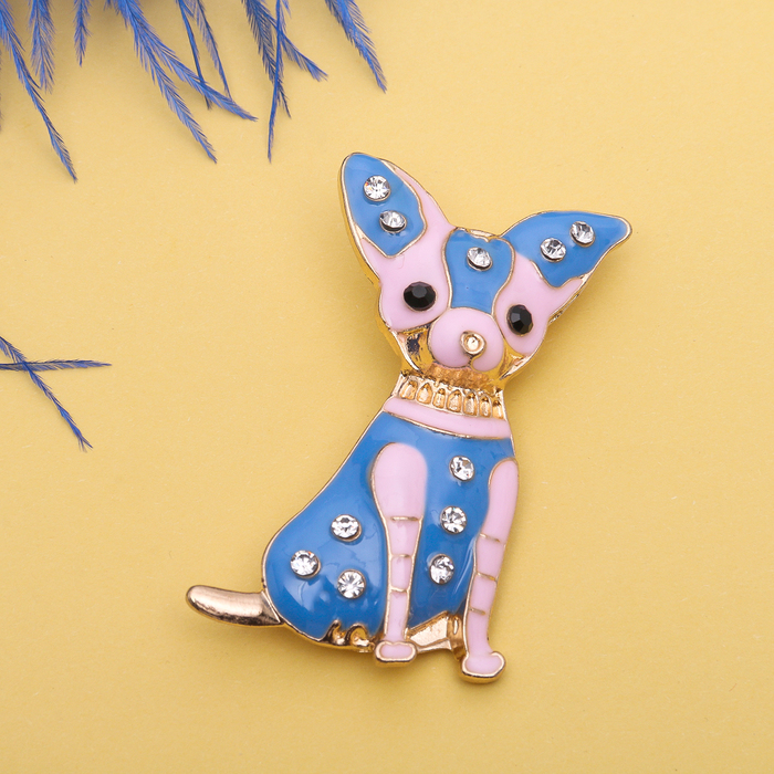 Брошь "Чихуахуа" щенок, цвет розово-голубой в золоте