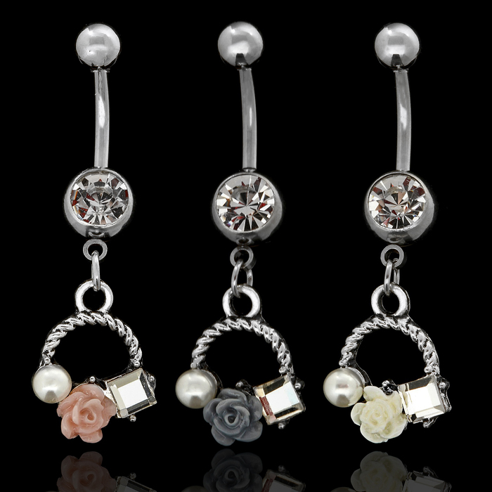 Пирсинг в пупок "Банан" розочка, цвет МИКС в серебре