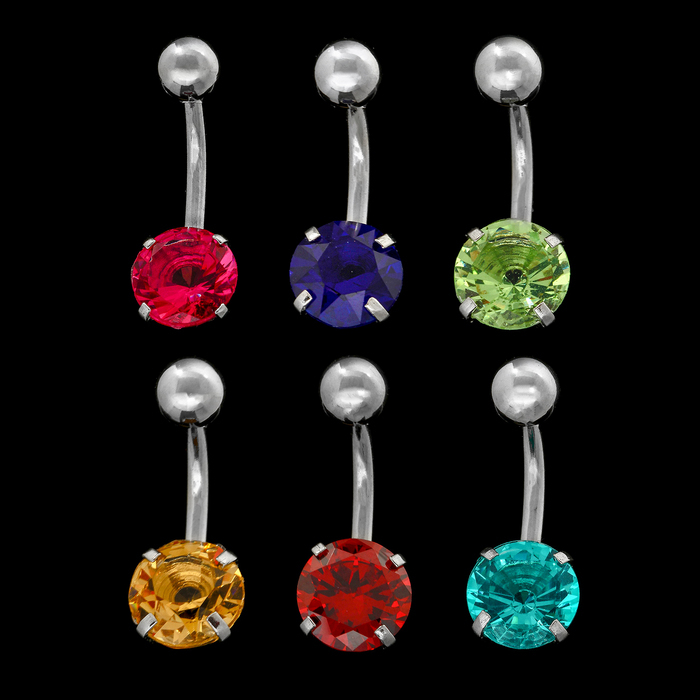 Пирсинг в пупок "Банан" шарик сверкающий с цирконом, цвет МИКС в серебре