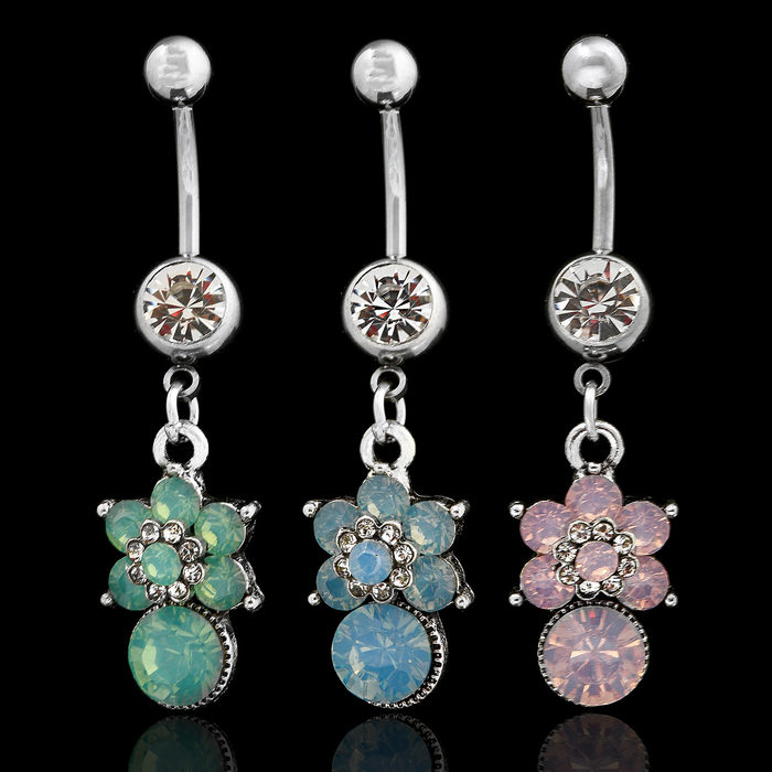 Пирсинг в пупок "Банан" цветок с шариком, цвет МИКС в серебре