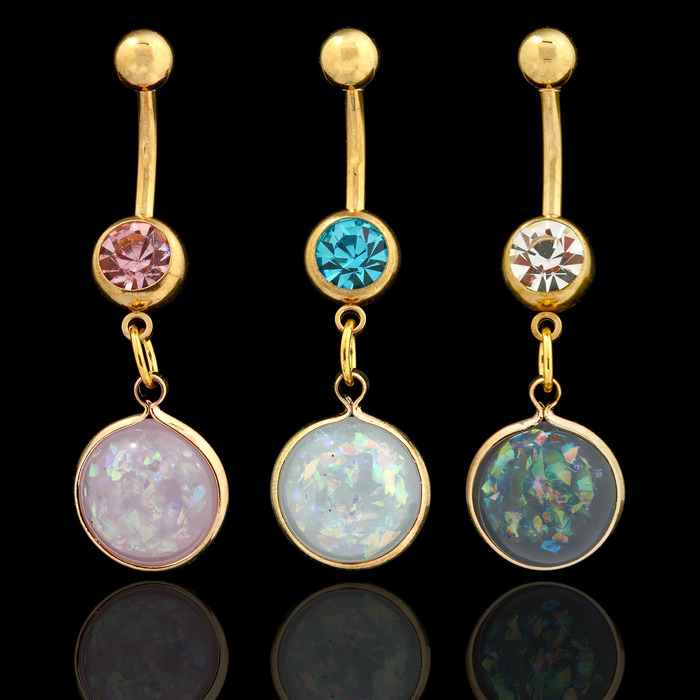 Пирсинг в пупок "Банан" шарик с блестками, цвет МИКС в золоте