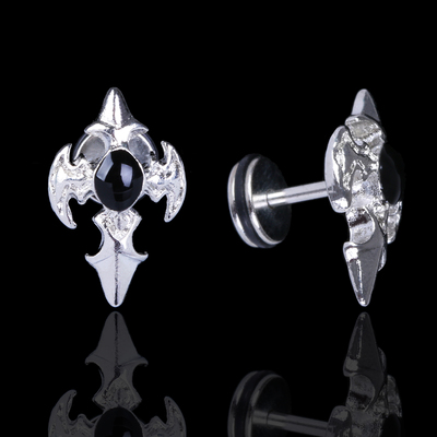 Пирсинг в ухо "Крест", цвет черный в серебре