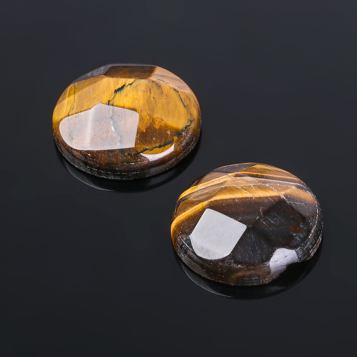 Кабошон "Тигровый глаз" круг граненый 20мм (набор 2шт)