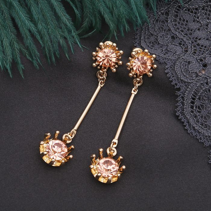 Серьги висячие со стразами "Капля" блеск солнца, цвет золото