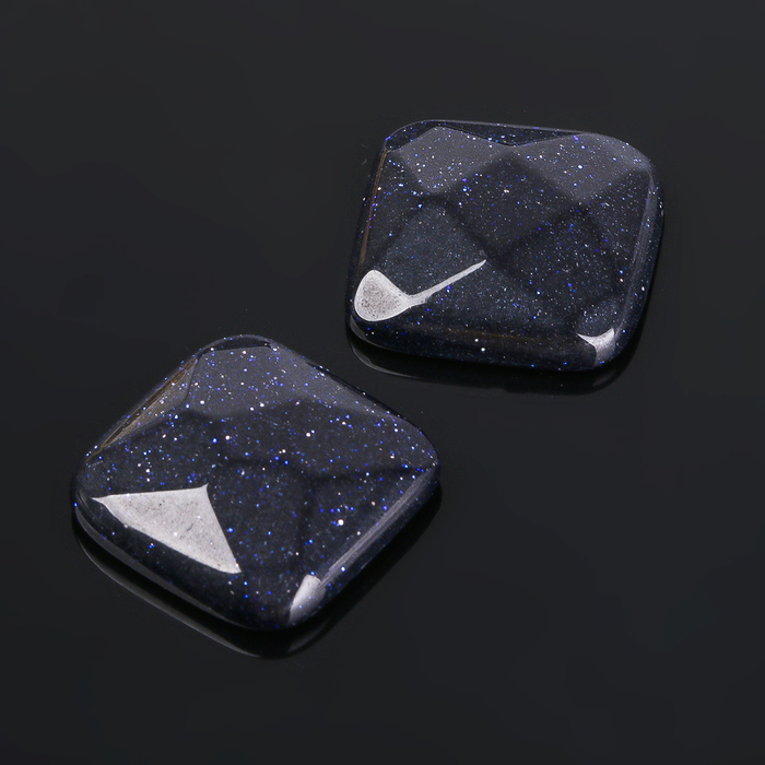 Кабошон "Авантюрин синий" квадрат граненый 18*18мм (набор 2шт)