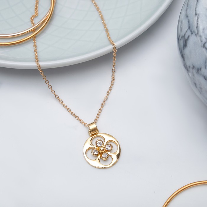 Кулон "Цветок" в рамке, цвет белый в золоте