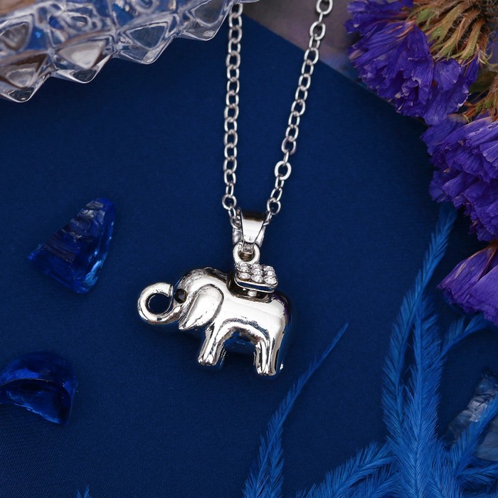 Кулон "Слоник", цвет белый в серебре