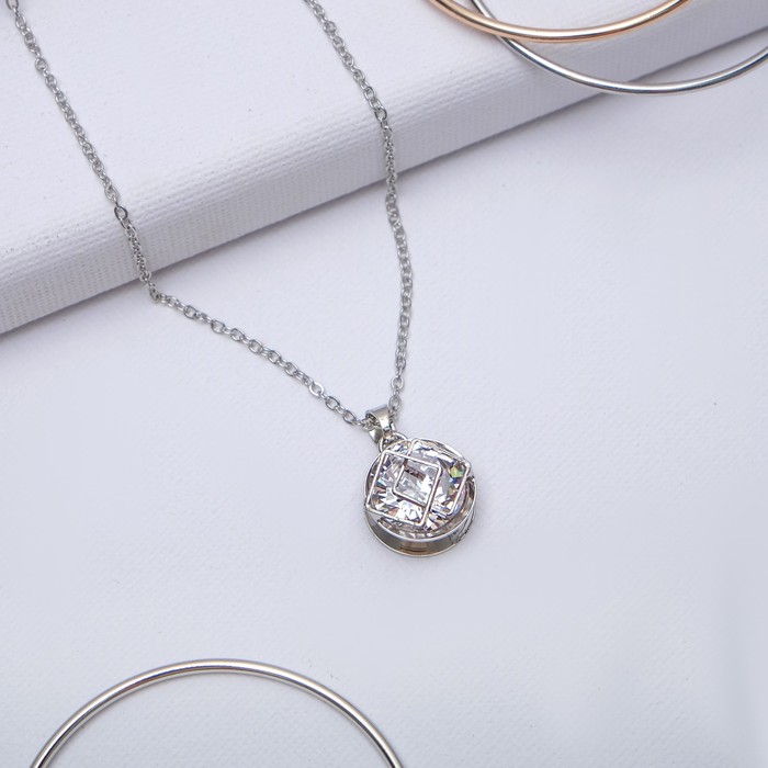 Кулон "Циркон" круг яркий, цвет белый в серебре