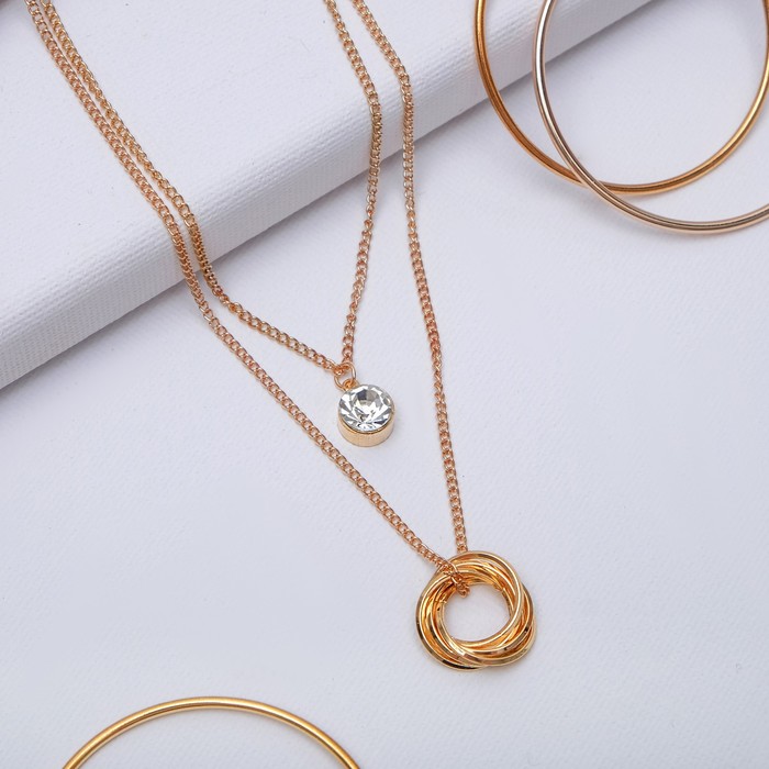 Кулон "Двойной" круг, цвет белый в золоте