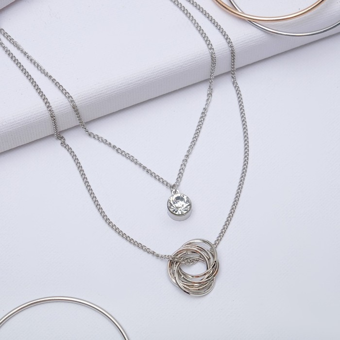 Кулон "Двойной" круг, цвет белый в серебре