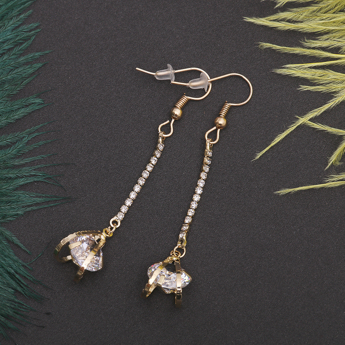 Серьги "Циркон" капля на цепочке, цвет белый в золоте