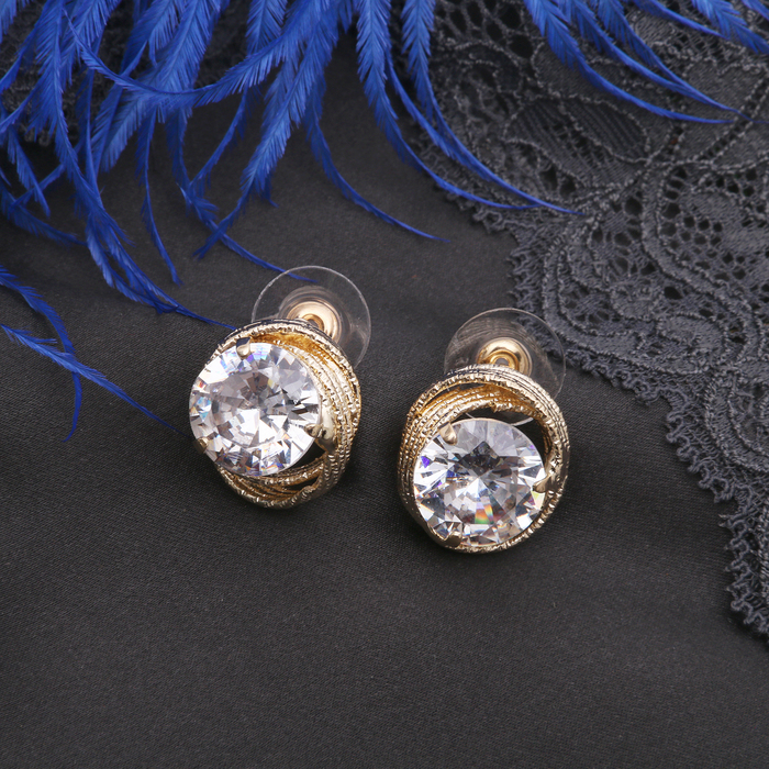 Серьги "Циркон" круг классика, цвет белый в золоте