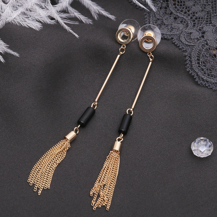 Серьги висячие "Кисти", цвет чёрный в золоте