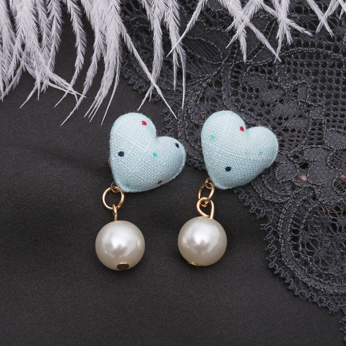 Серьги ассорти "Сердце" принцесса, с бусиной, цвет голубой