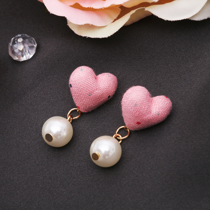 Серьги ассорти "Сердце" принцесса, с бусиной, цвет ярко-розовый