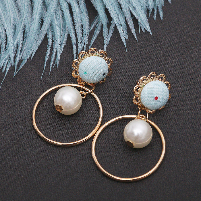 Серьги ассорти "Кольцо" принцесса, с бусиной, цвет голубой