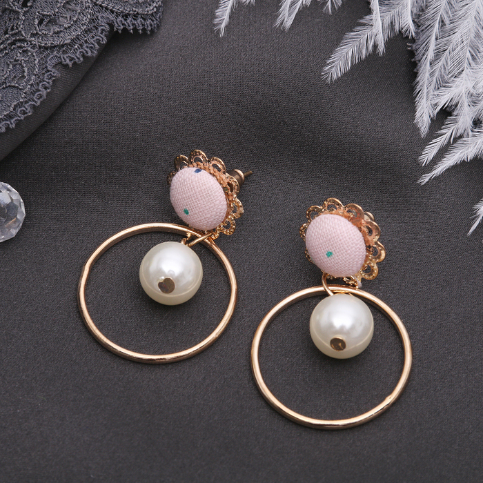 Серьги ассорти "Кольцо" принцесса, с бусиной, цвет светло-розовый