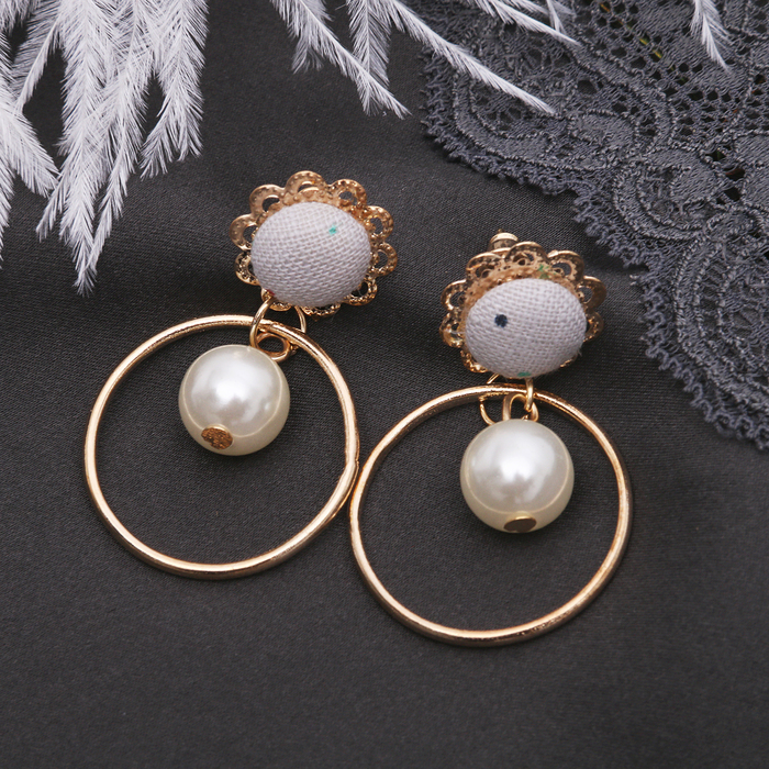 Серьги ассорти "Кольцо" принцесса, с бусиной, цвет серый