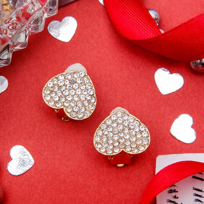 Клипсы "Сердце" малое, цвет белый в золоте