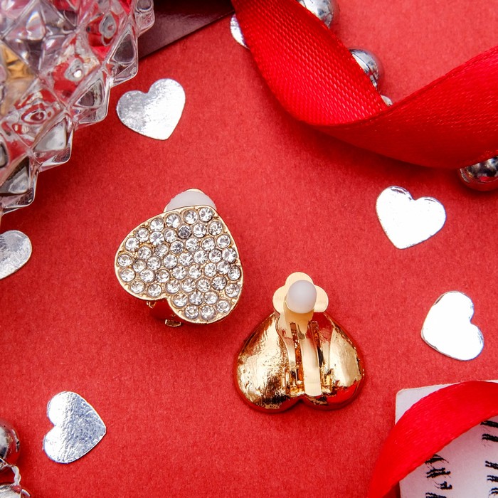 Клипсы "Сердце" малое, цвет белый в золоте