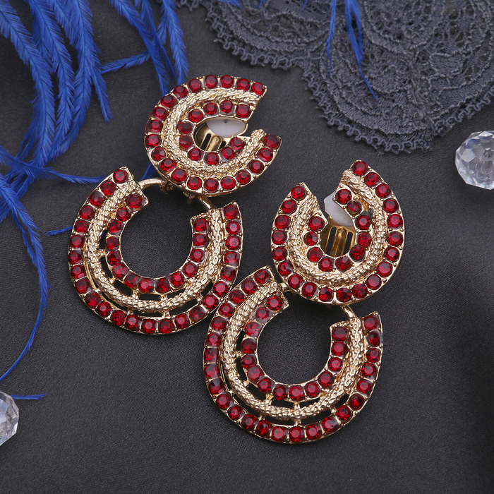 Клипсы "Круг" двойной, миледи, цвет бордовый в золоте