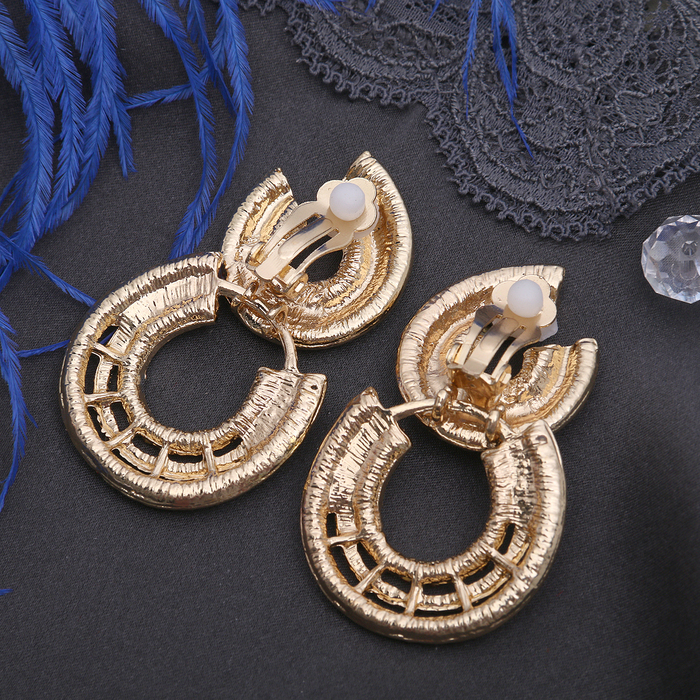 Клипсы "Круг" двойной, миледи, цвет бордовый в золоте