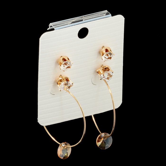 Пусеты 3 пары "Кольца" капля, цвет бело-золотой