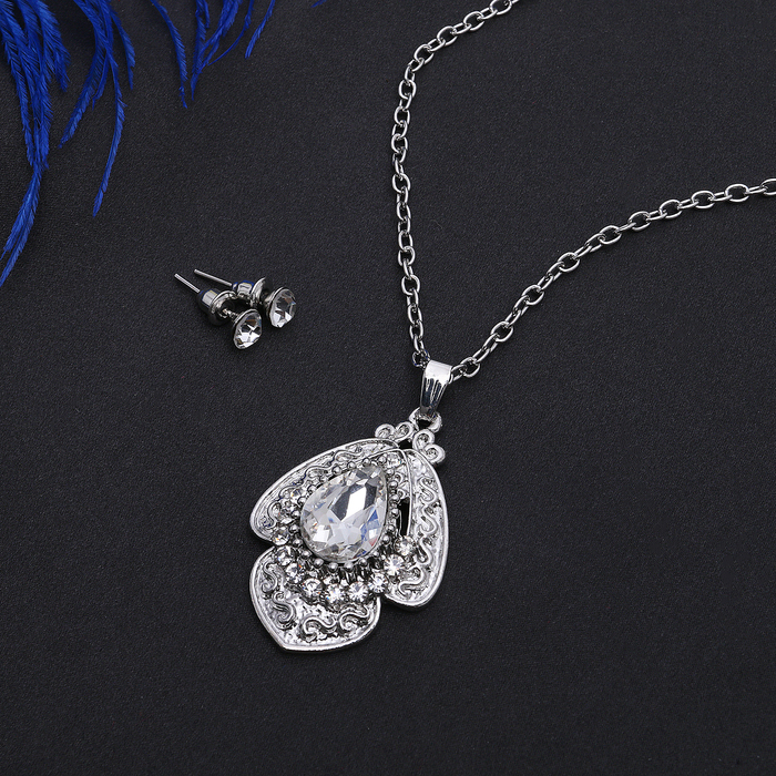 Гарнитур 2 предмета: серьги кулон "Ажур" вивальди, цвет белый в серебре, 50см