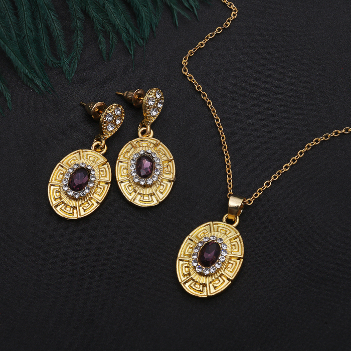 Гарнитур 2 предмета: серьги кулон "Арабика" овал, цвет бело-фиолетовый в золоте, 42 см