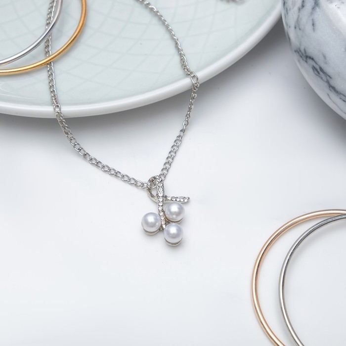 Кулон "Веточка" с бусинами, цвет белый в серебре, 45см