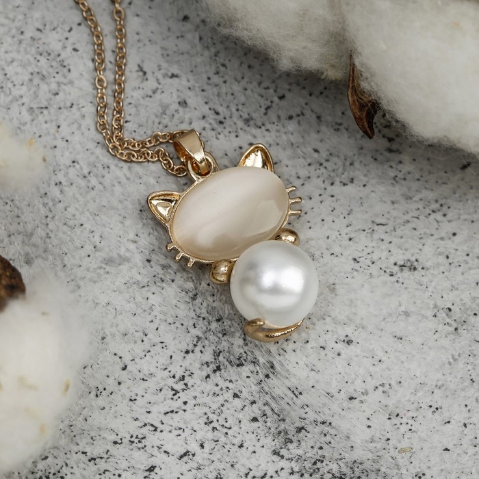 Кулон "Котик", цвет белый в золоте, 45см