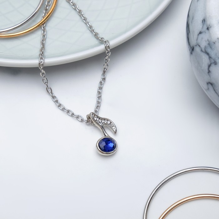 Кулон "Нота", цвет бело-синий в серебре, 50см