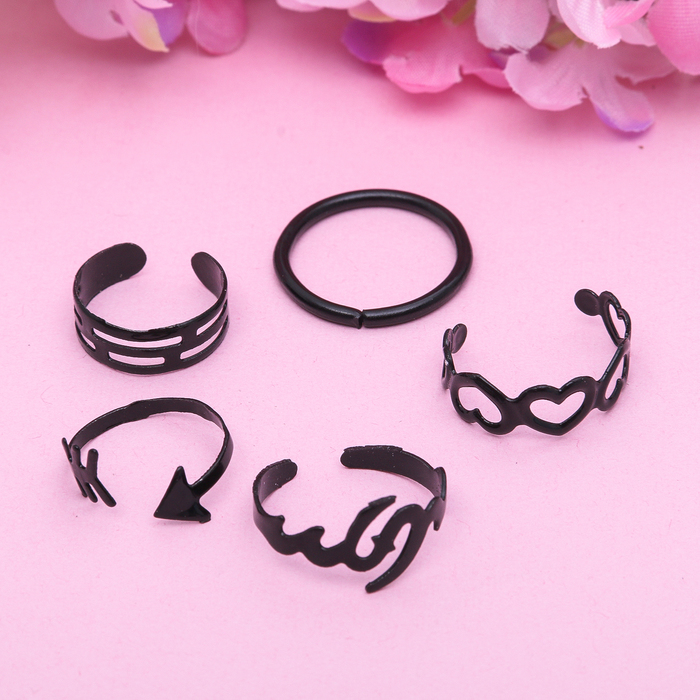 Кольцо на фалангу набор 5 штук "Ассорти", цвет чёрный, размер 14,15,16 МИКС