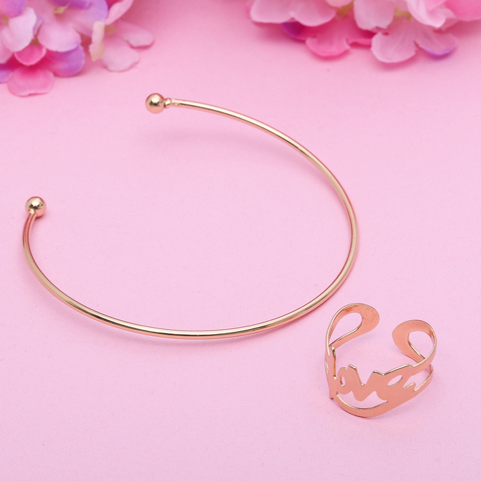 Набор 2 предмета: браслет, кольцо "Мини" любовь, цвет золото, безразмерное